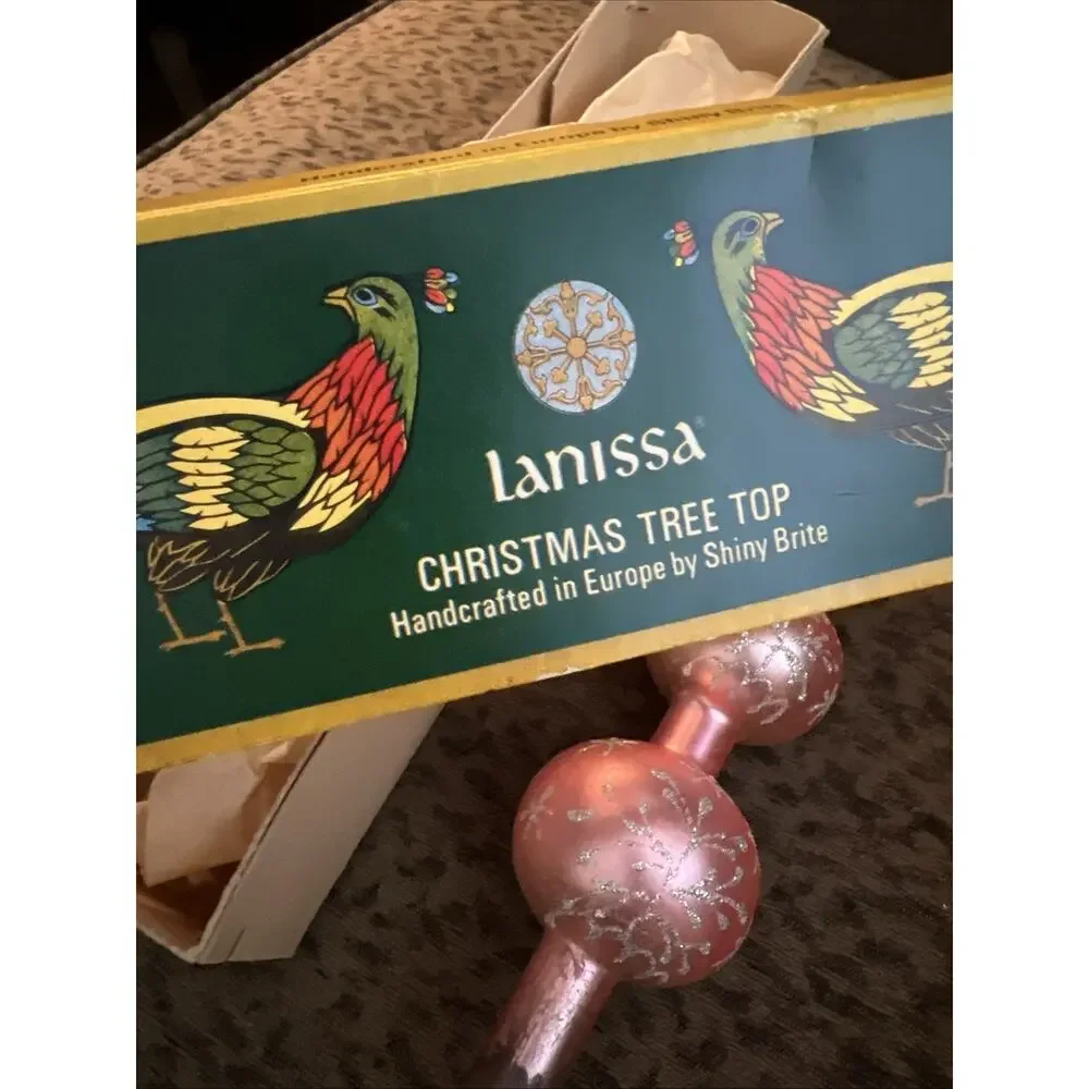Vintage Shiny Brite Christmas Ornament Tree Topper West Germany Pink Sparkle